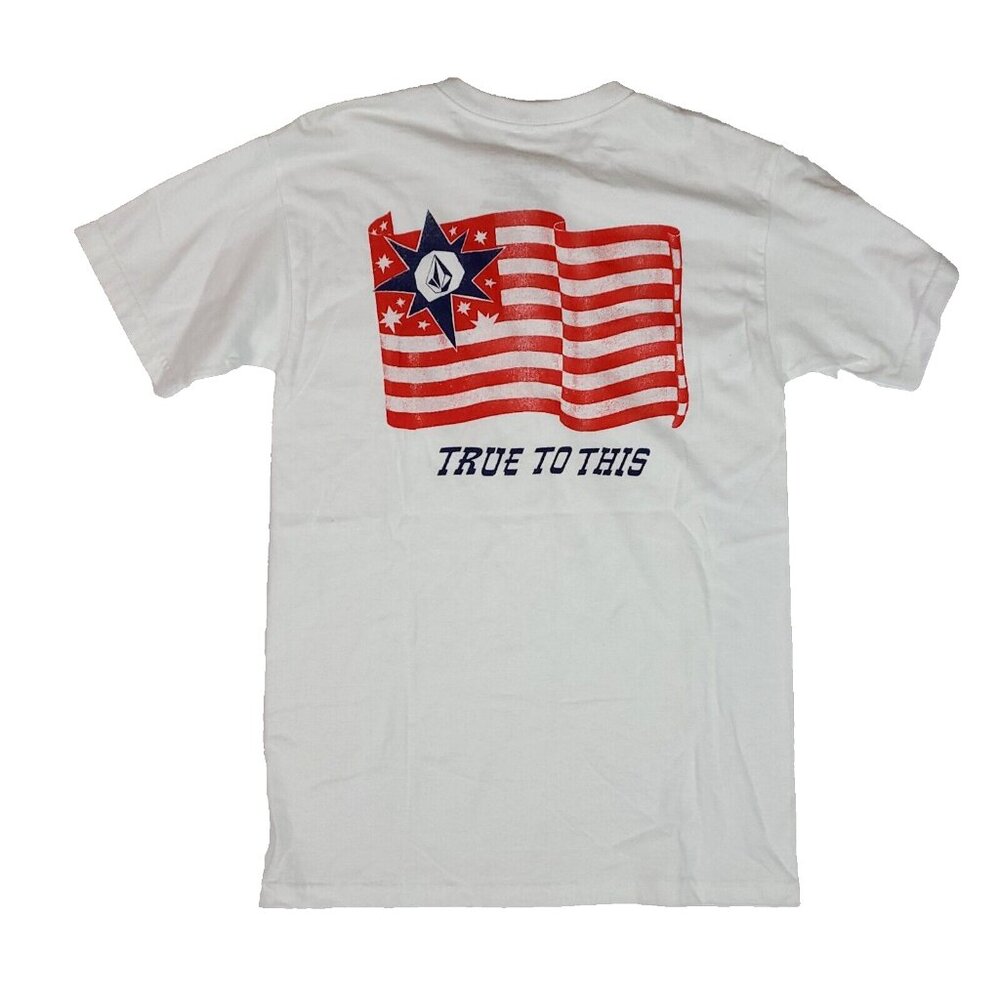 Volcom‎ Morter Flag Short Sleeve T Shirt Mens Small White 4th of July NEW